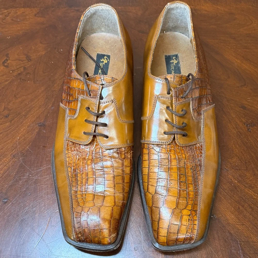 Men's Tan‎ Croc-Embossed Leather Dress Shoes